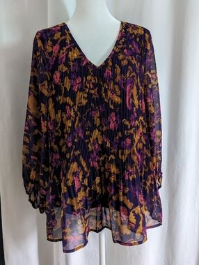 ICHI Women's Honey Multi Color Blouse 34 Small Floral 3/4 Sleeve Career Casual